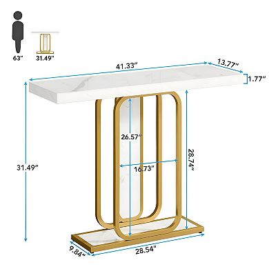 LED Console Table with Metal Frame and Faux Marble Top for Living Room