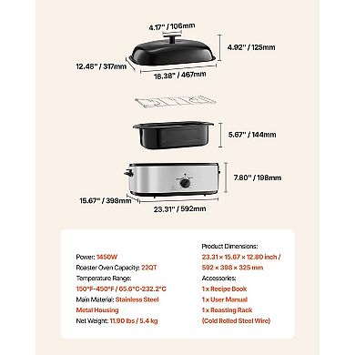 22-Quart Electric Roaster Oven with Adjustable Temperature and Keep Warm