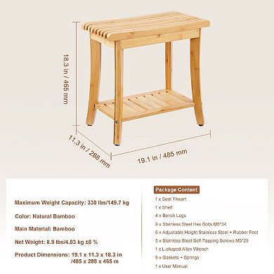 Compact Wicker Shower Bench with Storage, Curved Seat for Bath or Entryway