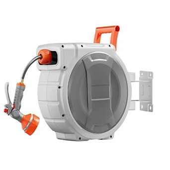 Retractable Wall-Mount Hose Reel with 6 feet Lead Hose and 9-Pattern Nozzle