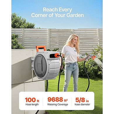 Retractable Wall-Mount Hose Reel with 6 feet Lead Hose and 9-Pattern Nozzle