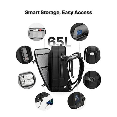 65L Travel Backpack with Vacuum Compression, TSA Lock, Luggage Strap, and Anti-Theft Pockets