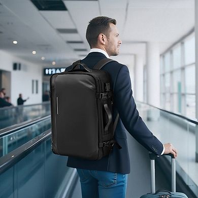 65L Travel Backpack with Vacuum Compression, TSA Lock, Luggage Strap, and Anti-Theft Pockets