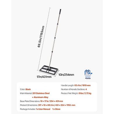 Garden and Lawn Leveling Rake with Aluminum Rollers and Adjustable Handle