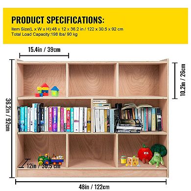 8-Compartment Cubby Tray Storage Cabinet for Kids, Natural Wood, Playroom Organizer