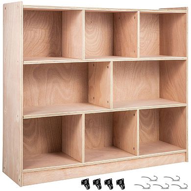 8-Compartment Cubby Tray Storage Cabinet for Kids, Natural Wood, Playroom Organizer
