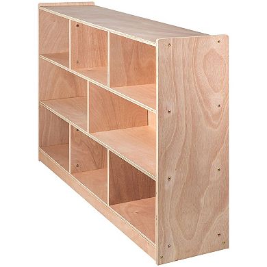8-Compartment Cubby Tray Storage Cabinet for Kids, Natural Wood, Playroom Organizer