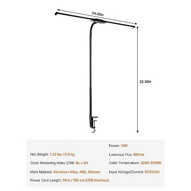 Dual-Head LED Desk Lamp with Adjustable Gooseneck and 50 Lighting Modes