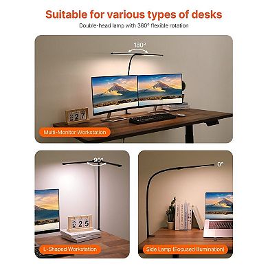 Dual-Head LED Desk Lamp with Adjustable Gooseneck and 50 Lighting Modes