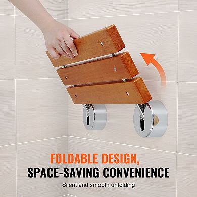 Space-Saving Wall Fold-Down Teak Shower Seat for Bathroom or Shower Use