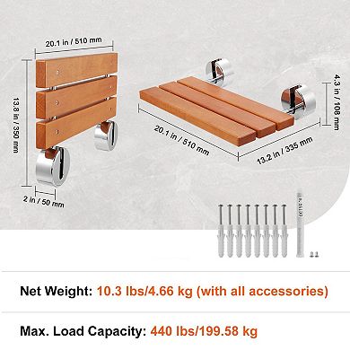 Space-Saving Wall Fold-Down Teak Shower Seat for Bathroom or Shower Use