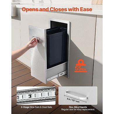 Stainless Steel Trash and Storage Drawer for BBQ Islands, Patios, and Kitchens