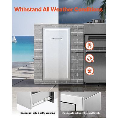 Stainless Steel Trash and Storage Drawer for BBQ Islands, Patios, and Kitchens