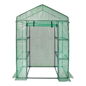 Indoor Outdoor Greenhouse with Ventilation, Roll-Up Door, Metal Frame