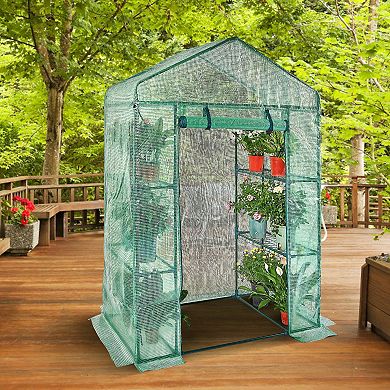 Indoor Outdoor Greenhouse with Ventilation, Roll-Up Door, Metal Frame