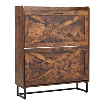 Farmhouse Shoe Storage Cabinet with Flip Drawers and Adjustable Shelves