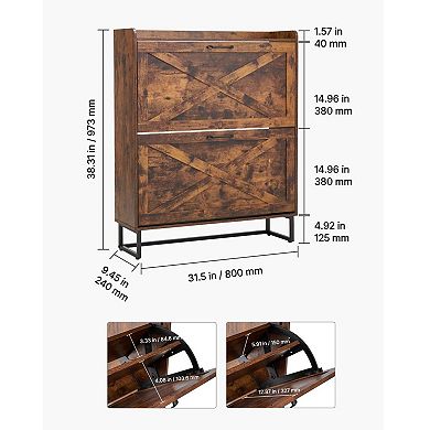 Farmhouse Shoe Storage Cabinet with Flip Drawers and Adjustable Shelves