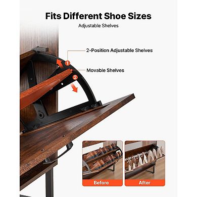 Farmhouse Shoe Storage Cabinet with Flip Drawers and Adjustable Shelves