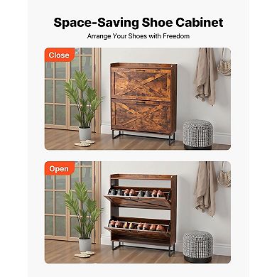 Farmhouse Shoe Storage Cabinet with Flip Drawers and Adjustable Shelves