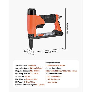 22-Gauge Pneumatic Staple Gun for Upholstery, Wood, and DIY Projects