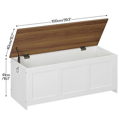 Home Storage Bench with Lid, Safety Hinges, and Metal Pull Rings for Living Room, Bedroom, or Office