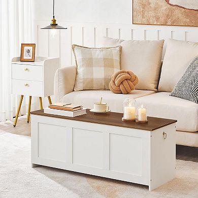 Home Storage Bench with Lid, Safety Hinges, and Metal Pull Rings for Living Room, Bedroom, or Office