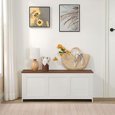 Home Storage Bench with Lid, Safety Hinges, and Metal Pull Rings for Living Room, Bedroom, or Office
