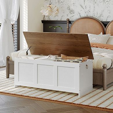 Home Storage Bench with Lid, Safety Hinges, and Metal Pull Rings for Living Room, Bedroom, or Office