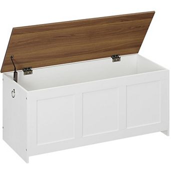 Home Storage Bench with Lid, Safety Hinges, and Metal Pull Rings for Living Room, Bedroom, or Office