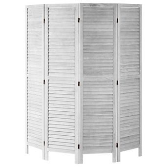 4-Panel Wooden Room Divider with Louvered Panels and Foldable 360° Design