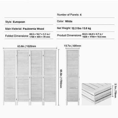 4-Panel Wooden Room Divider with Louvered Panels and Foldable 360° Design