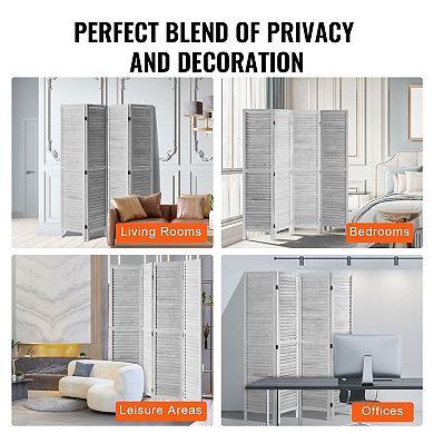 4-Panel Wooden Room Divider with Louvered Panels and Foldable 360° Design