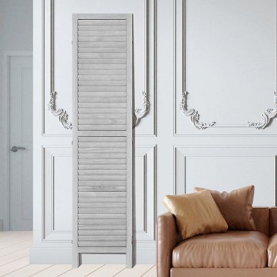 4-Panel Wooden Room Divider with Louvered Panels and Foldable 360° Design