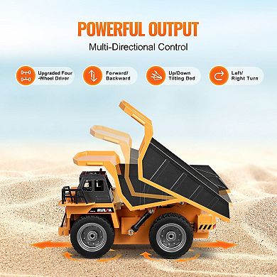 9-Channel Remote Control Dump Truck, Metal Cabin and Bed, Strong 4WD Construction Toy