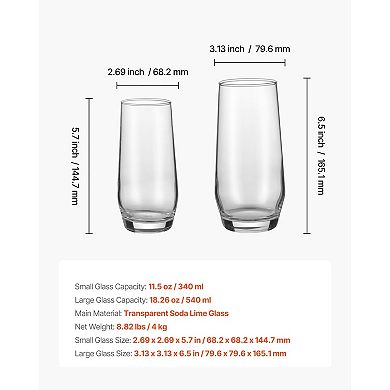 16-Piece Clear Glass Set Durable Glasses for Parties, Dining, and Outdoor Use