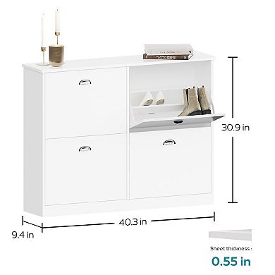 Flip-Top Slim Shoe Organizer Cabinet with 2-Tier Storage Compartments