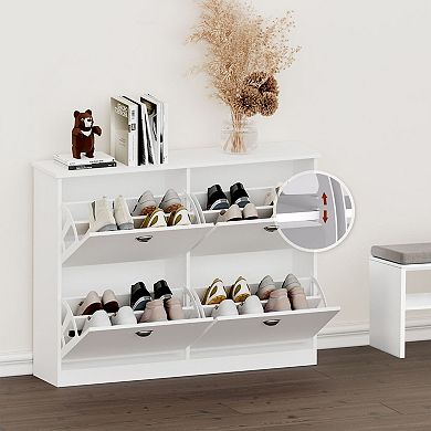 Flip-Top Slim Shoe Organizer Cabinet with 2-Tier Storage Compartments