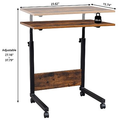 Adjustable C Table with Wheels and Casters, Sofa Side Laptop Table