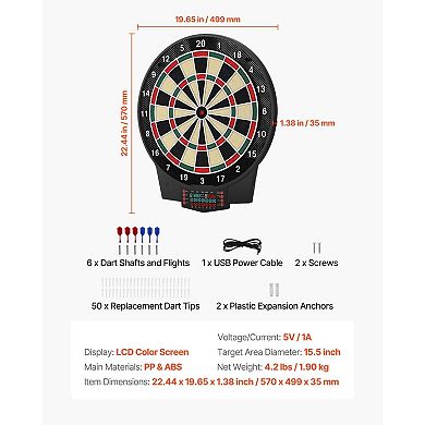 Electronic Dartboard with Soft Tips, 320+ Game Combinations, and LCD Screen