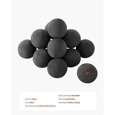 15-Piece Ceramic Fireballs for Fire Pits, Patios, or Indoor Fireplaces