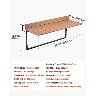 Folding Balcony Railing Table with Adjustable Height, Two-Tone Outdoor Tabletop