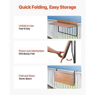 Folding Balcony Railing Table with Adjustable Height, Two-Tone Outdoor Tabletop