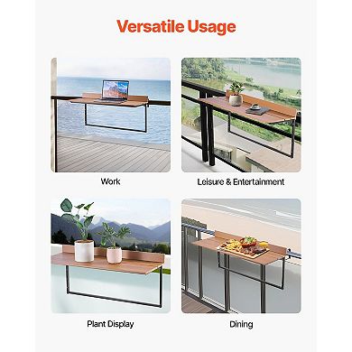 Folding Balcony Railing Table with Adjustable Height, Two-Tone Outdoor Tabletop