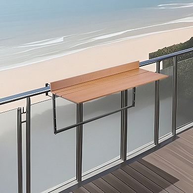 Folding Balcony Railing Table with Adjustable Height, Two-Tone Outdoor Tabletop