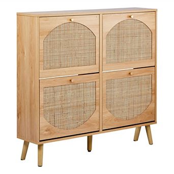 2 tier Flip-Down Shoe Cabinet with 8 Compartments, Holds 1216 Pairs