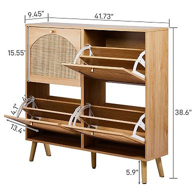 2-Tier Flip-Down Shoe Cabinet with 8 Compartments, Holds 1216 Pairs