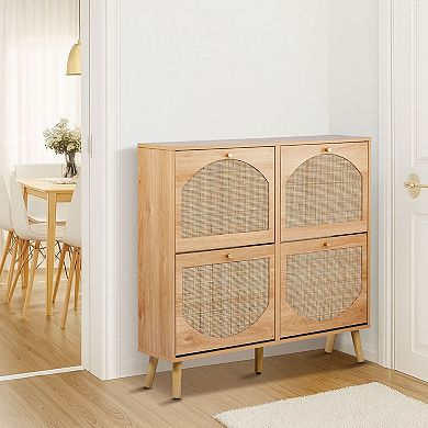 2-Tier Flip-Down Shoe Cabinet with 8 Compartments, Holds 1216 Pairs