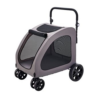 Foldable Pet Stroller for Heavy Pets with Four-Sided Mesh Windows