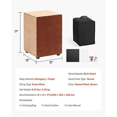 Hand Percussion Cajon Box Drum with Carry Bag, Wooden Snare Drum for Practice