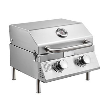 Camping and Patio Tabletop Gas Grill with 2 Burners and Thermometer